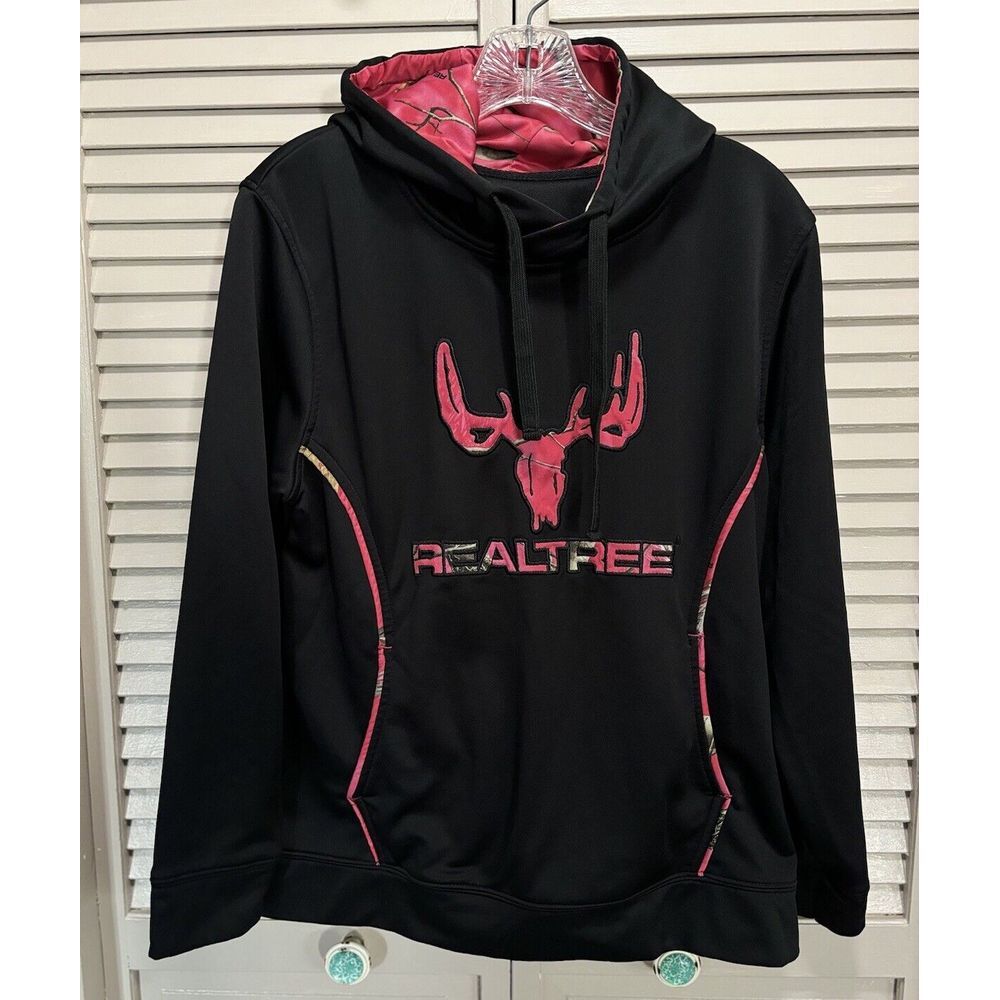 Realtree Black/Pink Pullover‎ Long Sleeve Hoodie Logo Graphic No Tag Size Medium